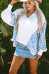 Abstract Print Patchwork Waffle Knit Batwing Sleeve Blouse