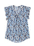 Abstract Print Pintuck Detail Ruffle Sleeve Blouse