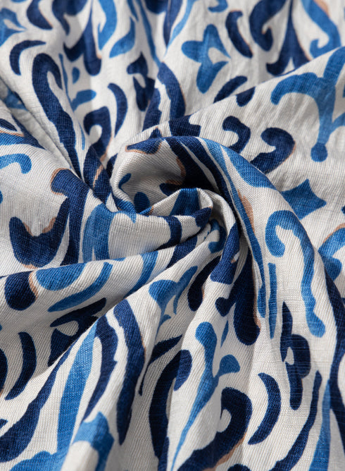 Abstract Print Pintuck Detail Ruffle Sleeve Blouse