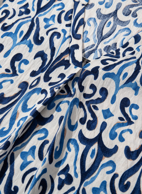 Abstract Print Pintuck Detail Ruffle Sleeve Blouse