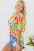 Abstract Print Pleated Half Sleeve Keyhole Back Blouse