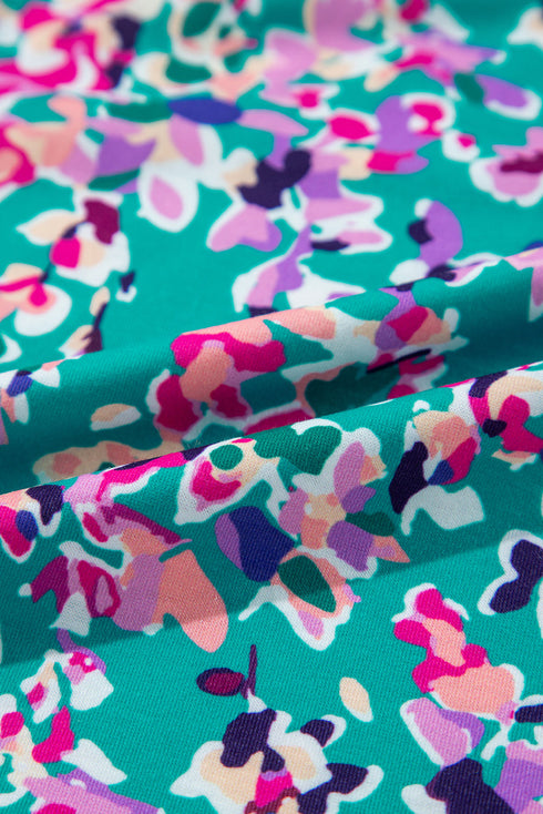 Abstract Print Pleated Round Neck Long Sleeve Blouse