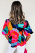Abstract Print Puff Sleeve Front Tie Woven Babydoll Blouse