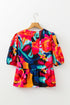 Abstract Print Puff Sleeve Front Tie Woven Babydoll Blouse