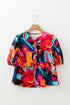 Abstract Print Puff Sleeve Front Tie Woven Babydoll Blouse