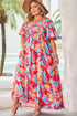 Abstract Print Puff Sleeve Smocked Bust Plus Size Maxi Dress
