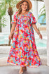 Abstract Print Puff Sleeve Smocked Bust Plus Size Maxi Dress