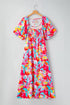 Abstract Print Puff Sleeve Smocked Bust Plus Size Maxi Dress
