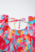 Abstract Print Puff Sleeve Smocked Bust Plus Size Maxi Dress