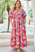 Abstract Print Puff Sleeve Smocked Bust Plus Size Maxi Dress