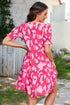 Abstract Print Puff Sleeve Tiered Mini Dress