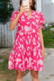Abstract Print Puff Sleeve Tiered Mini Dress