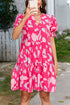 Abstract Print Puff Sleeve Tiered Mini Dress