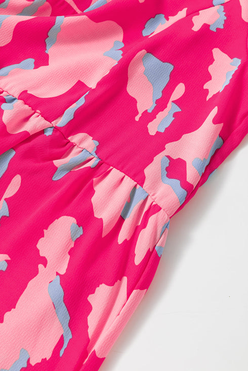 Abstract Print Puff Sleeve Tiered Mini Dress