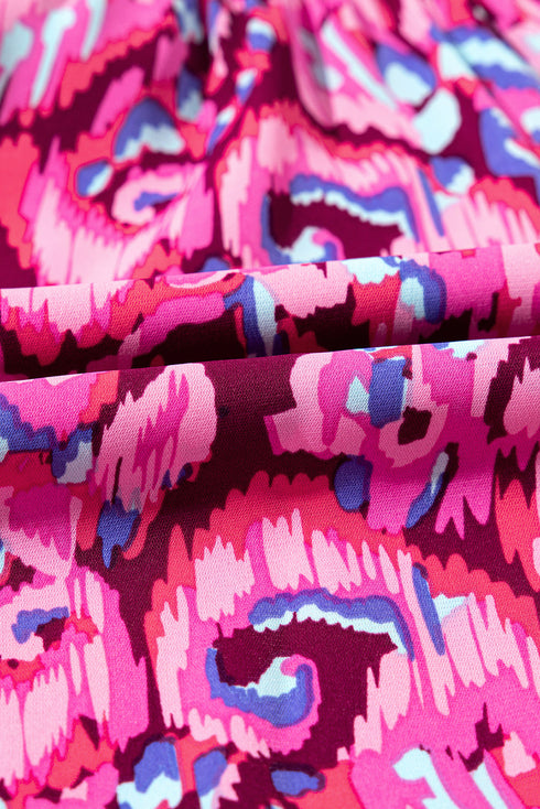 Abstract Print Puff Sleeve V Neck High Waist Romper