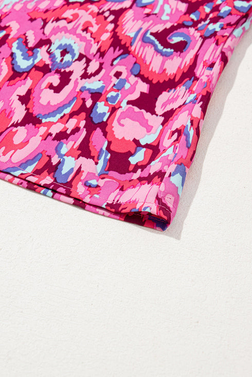 Abstract Print Puff Sleeve V Neck High Waist Romper