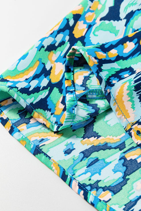 Abstract Print Puff Sleeve V Neck High Waist Romper