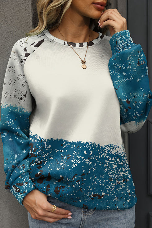 Abstract Print Raglan Sleeve Relaxed Pullover Sweatshirt