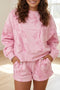 Abstract Print Ribbed Crewneck Long Sleeve Top Elastic Waist Short Set
