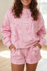 Abstract Print Ribbed Crewneck Long Sleeve Top Elastic Waist Short Set