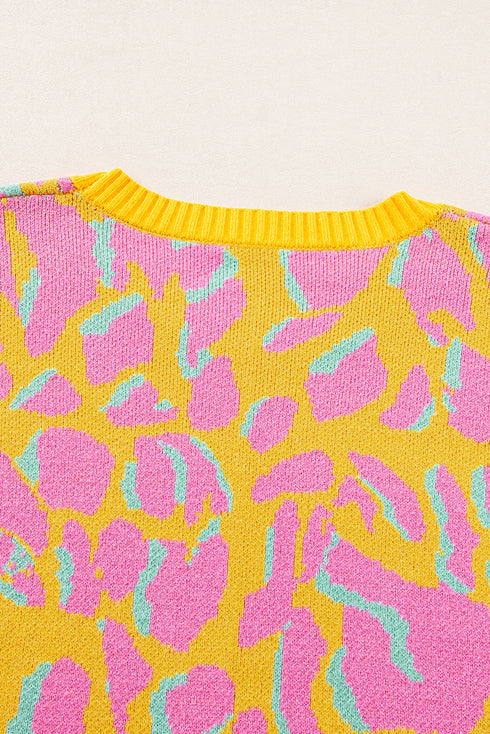 Abstract Print Ribbed Trim Baggy Sweater