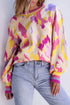 Abstract Print Ribbed Trim Pullover Knit Sweater