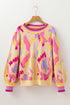 Abstract Print Ribbed Trim Pullover Knit Sweater