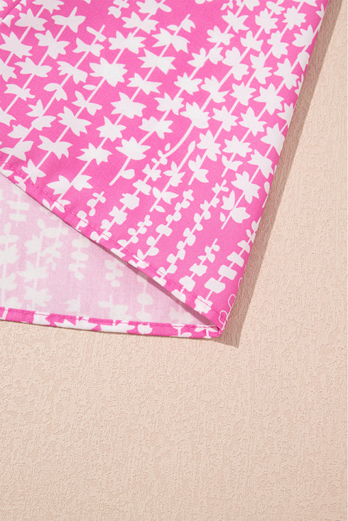 Abstract Print Ric Rac Trim Flutter Sleeve Notch Blouse