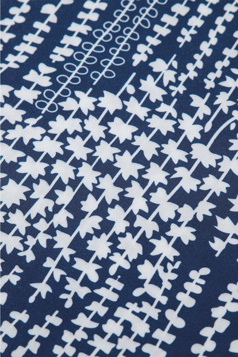 Abstract Print Ric Rac Trim Flutter Sleeve Notch Blouse