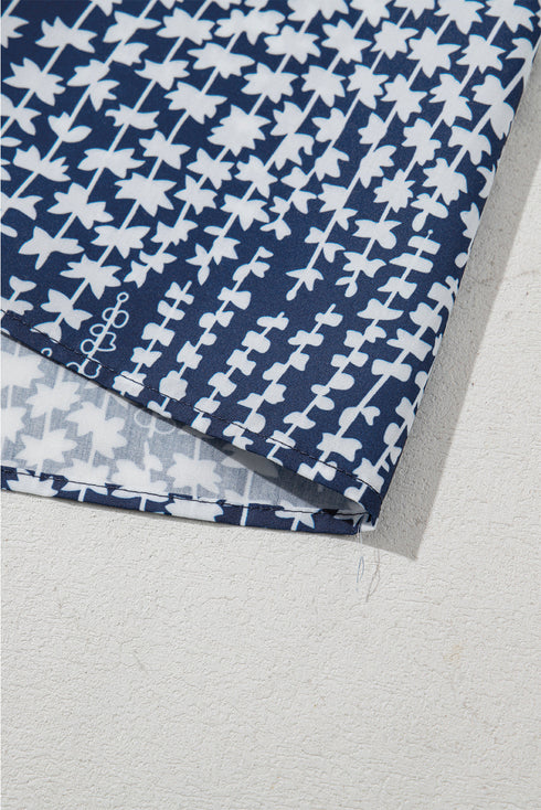 Abstract Print Ric Rac Trim Flutter Sleeve Notch Blouse