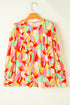 Abstract Print Round Neck Puff Sleeve Woven Blouse