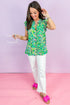 Abstract Print Ruffle Flutter Sleeve Tie Neck Blouse