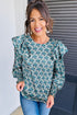 Abstract Print Ruffle Shoulder Long Sleeve Blouse