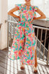 Abstract Print Ruffle Sleeve Smocked Wide Leg Pant Sets
