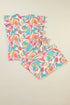 Abstract Print Ruffle Sleeve Smocked Wide Leg Pant Sets