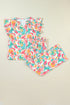 Abstract Print Ruffle Sleeve Smocked Wide Leg Pant Sets