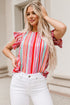 Abstract Print Ruffle Sleeve V Neck Lightweight Blouse