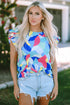 Abstract Print Ruffle Sleeve V Neck Lightweight Blouse