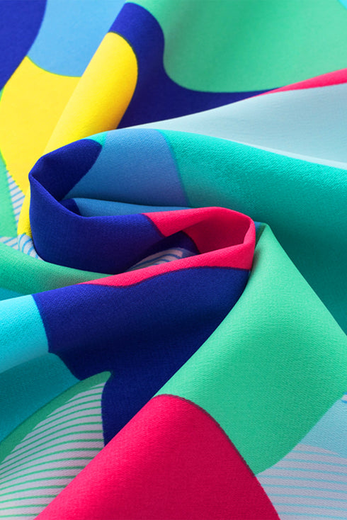 Abstract Print Ruffle Sleeve V Neck Lightweight Blouse