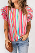 Abstract Print Ruffle Sleeve V Neck Lightweight Blouse
