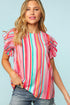 Abstract Print Ruffle Sleeve V Neck Lightweight Blouse