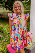 Abstract Print Ruffled Flutter Sleeve A-Line Mini Dress