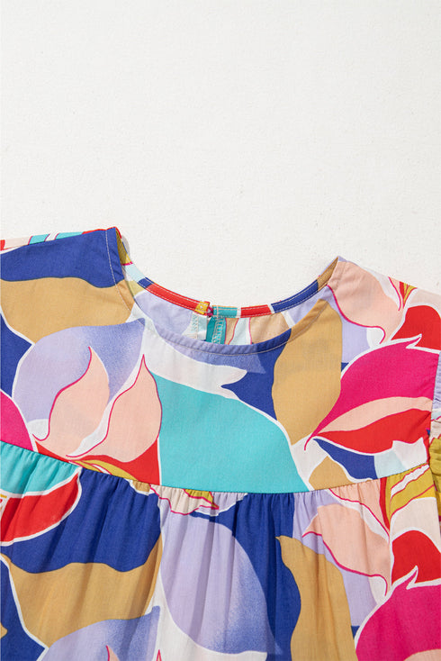 Abstract Print Ruffled Flutter Sleeve A-Line Mini Dress