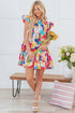 Abstract Print Ruffled Flutter Sleeve A-Line Mini Dress