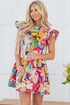 Abstract Print Ruffled Flutter Sleeve A-Line Mini Dress