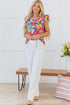 Abstract Print Ruffled Flutter Sleeve Tie Neck Cotton Blouse
