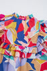 Abstract Print Ruffled Flutter Sleeve Tie Neck Cotton Blouse