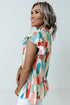 Abstract Print Ruffled Mock Neck Flutter Sleeve Blouse