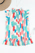 Abstract Print Ruffled Mock Neck Flutter Sleeve Blouse