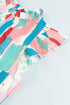 Abstract Print Ruffled Mock Neck Flutter Sleeve Blouse